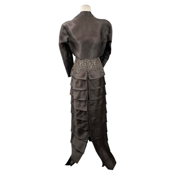 Rickie Freeman Teri Jon Grey Strapless Lace Bodice Tiered Evening Gown Size 4 - Picture 3 of 10